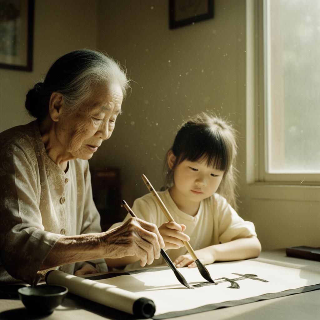 An Asian grandmother speaking during a recorded conversation