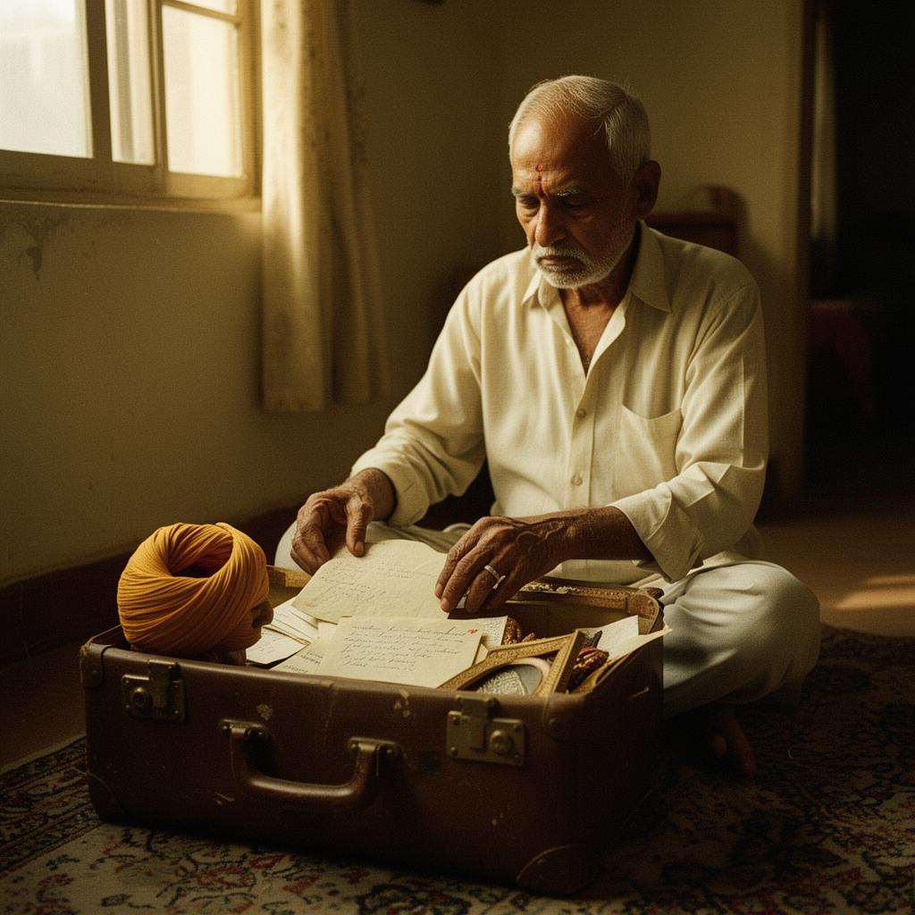 An immigrant family looking through preserved documents and photographs